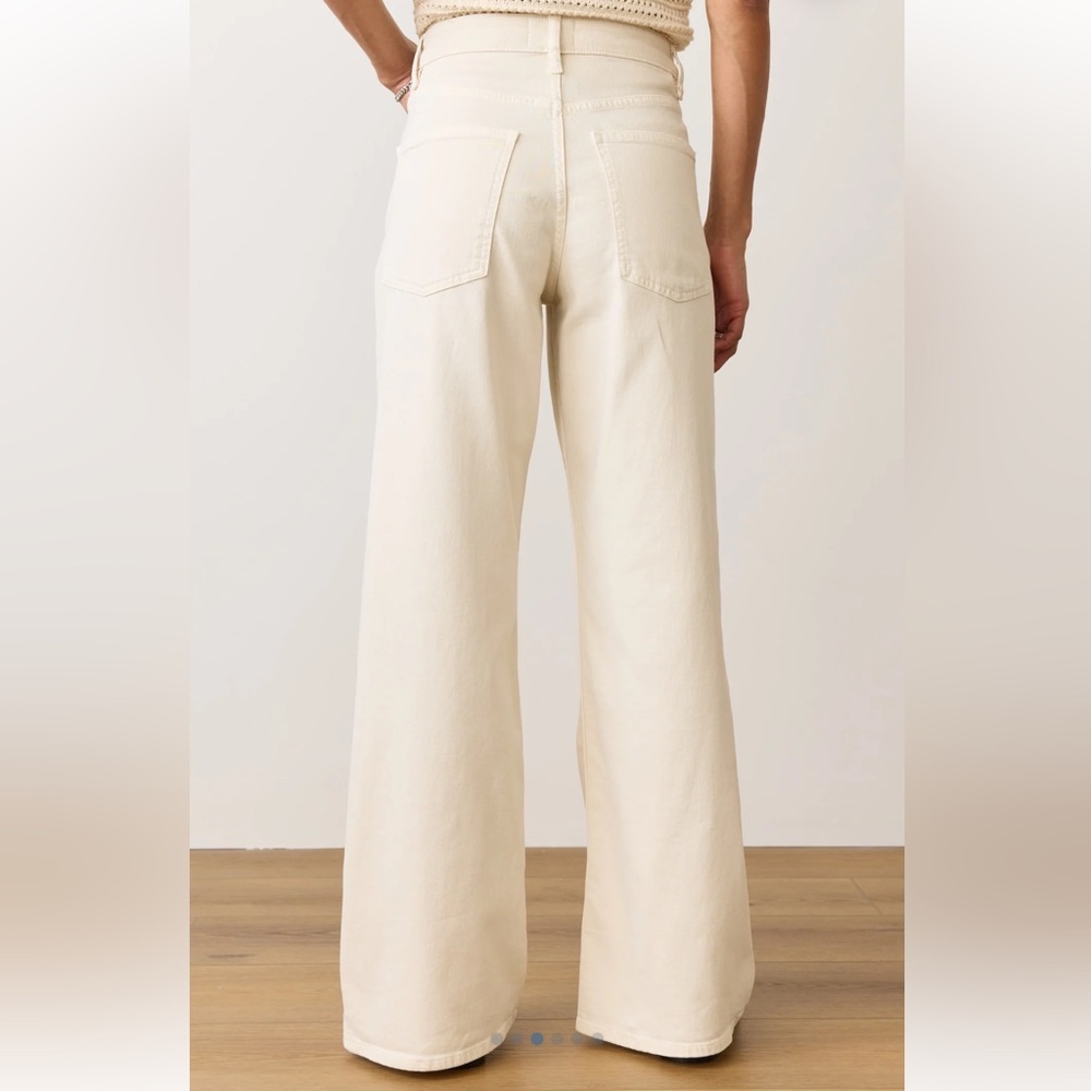Marine Layer Wide Leg Pant Cream Pants with Raw Hem Detail - Picture 3 of 6